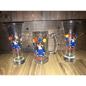 Spuds MacKenzie Set of 3 Glass Mugs Bud Light Beer Original Party Animal 1987‎